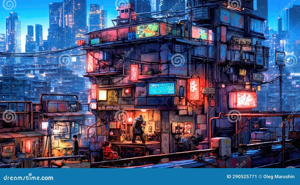 Wallpaper Anime: Cyberpunk Gambar kota cyberpunk anime