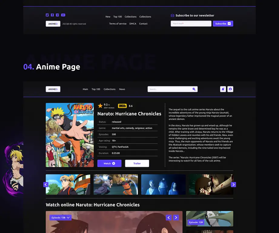 Contoh tampilan situs streaming anime Contoh antarmuka situs streaming anime