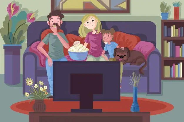 Momen Menyenangkan Bersama Keluarga Gambar keluarga menonton film animasi bersama